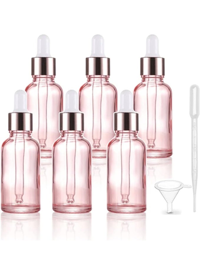 6 Pack, 1Oz Pink Glass Dropper Bottle for Essential Oils,Empty Glass Eye Dropper Bottle Holder With Glass Reagent Pipette,Rose-Golden Caps Perfume Travel Vial Container-FREE Pipette,Funnel - Image 1